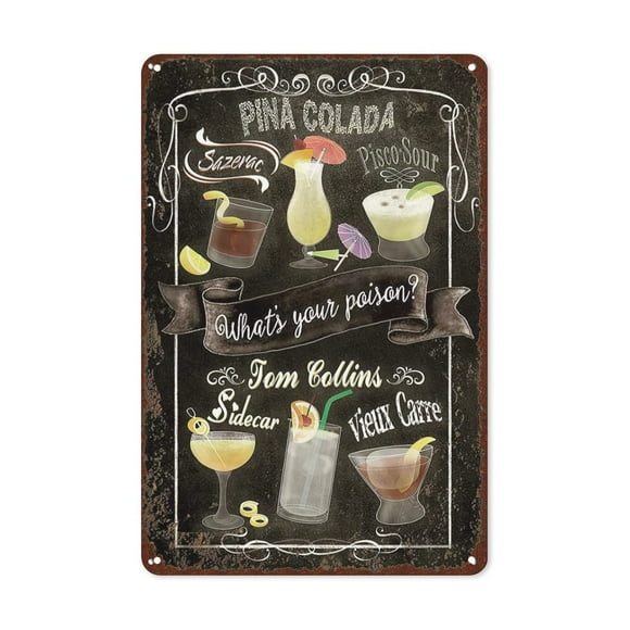 Vintage Bar Sign Classic Cocktail Menu Sign, Pub Home Wall Decor12*8 Inch