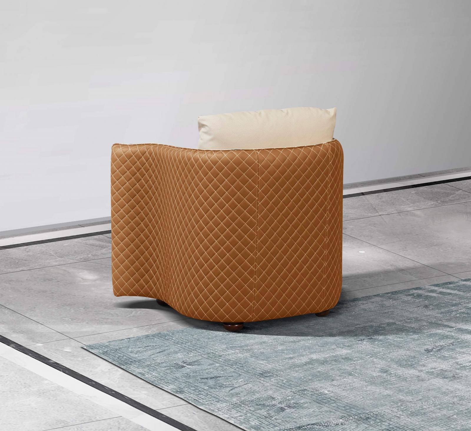 Luxury Italian Leather Beige & Orange Arm Chair MAKASSAR EUROPEAN FURNITURE - image 2 of 3
