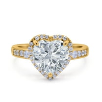 Yellow Tone, Simulated Cubic Zirconia Size-7 Halo Heart Promise Ring 925 Sterling Silver