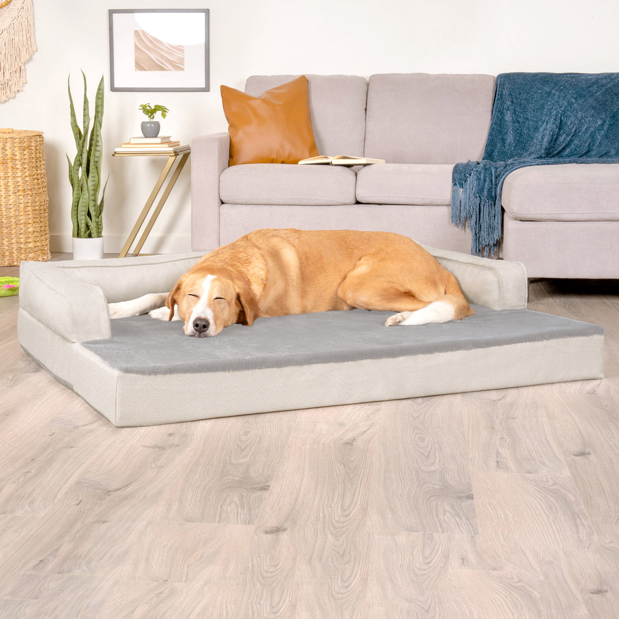 FurHaven Pet Products Plush & Decor Check Comfy Couch Orthopedic Pet Bed for Dogs & Cats - Gray, Jumbo Plus