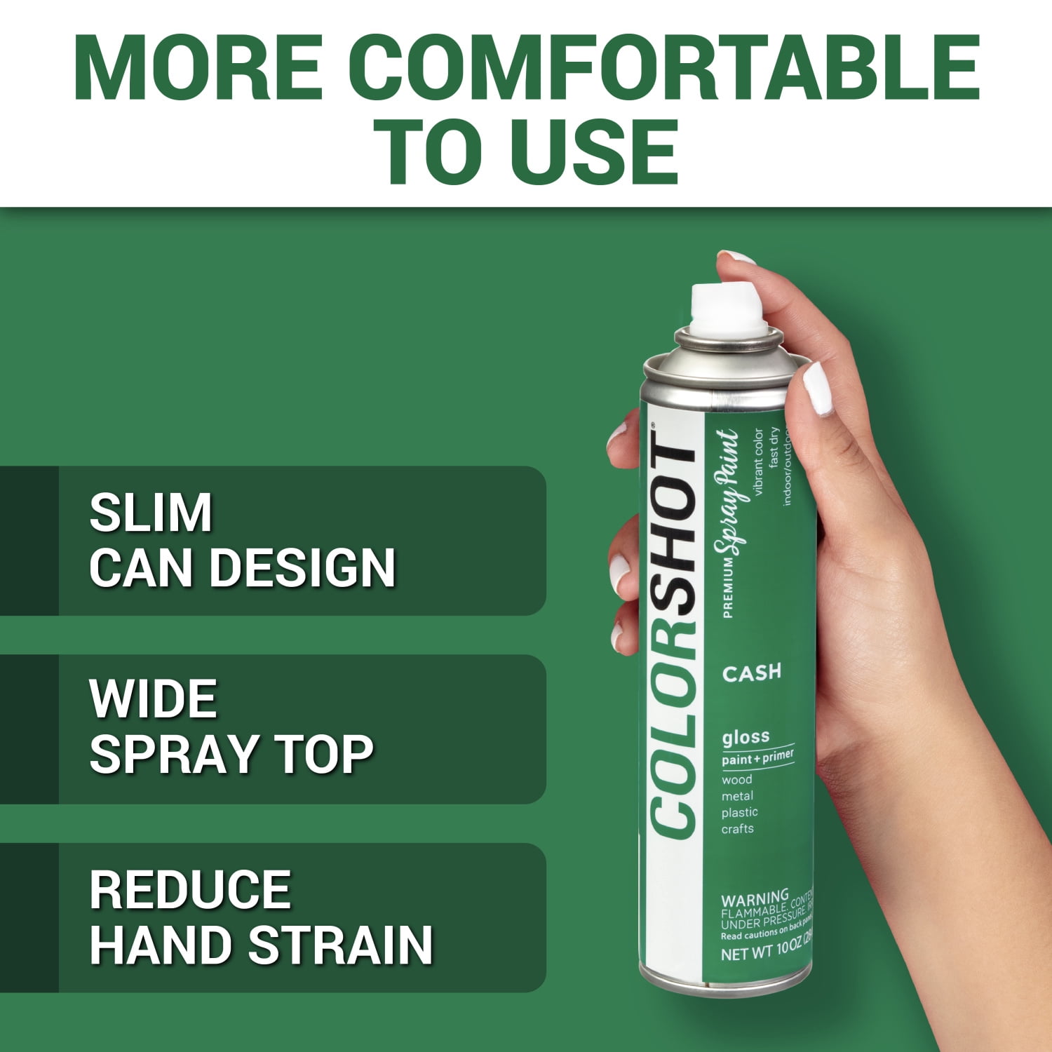 COLORSHOT Gloss Spray Paint, Cash (Green) 10 oz. 4 Pack, Fast-Drying Acrylic Paint, Indoor & Outdoor Use