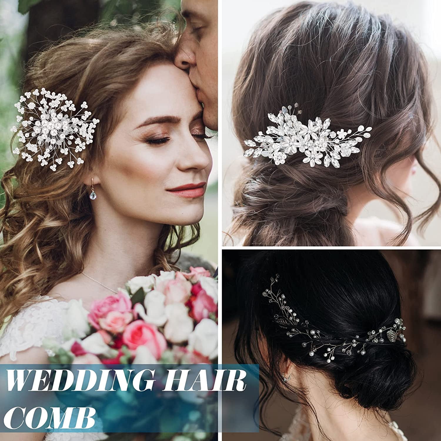 44 Pieces Wedding Hair Comb Faux Pearl Crystal Bride Hair Accessories Hair Side Comb Clips U-shaped Flower Rhinestone Pearl Hair Clips for Bride Bridesmaid (Fresh Style)
