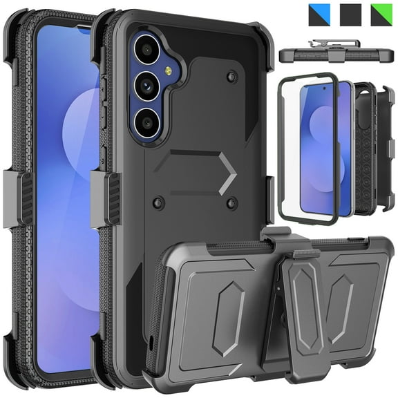 Ebizware Samsung Galaxy S25 FE Case with [Built-in Screen Protector] and Swivel Holster Belt Clip, Military Grade Heavy Duty Protective Defender Kickstand Phone Case Cover for Galaxy S25 FE - Black