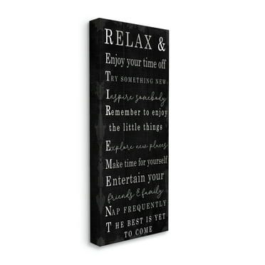 Stupell Industries Relaxed Retirement Phrases Black Distressed Pattern Inspirational Painting Gallery Wrapped Canvas Art Print Wall Art, 20 x 48