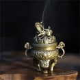 thumbnail image 4 of incense Burner Holder, incense Holder with Ash Catcher, Brass Alloy, 4 in Tall, Qilin Carved, Meditation decor, Vintage Home decor Aesthetic, Rustic decorations for Home, Table, 4 of 8