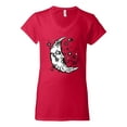 thumbnail image 2 of Wild Bobby Crescent Moon Astrology Puff Print Fashion Women’s Standard V-Neck Tee, Red, X-Large, 2 of 6