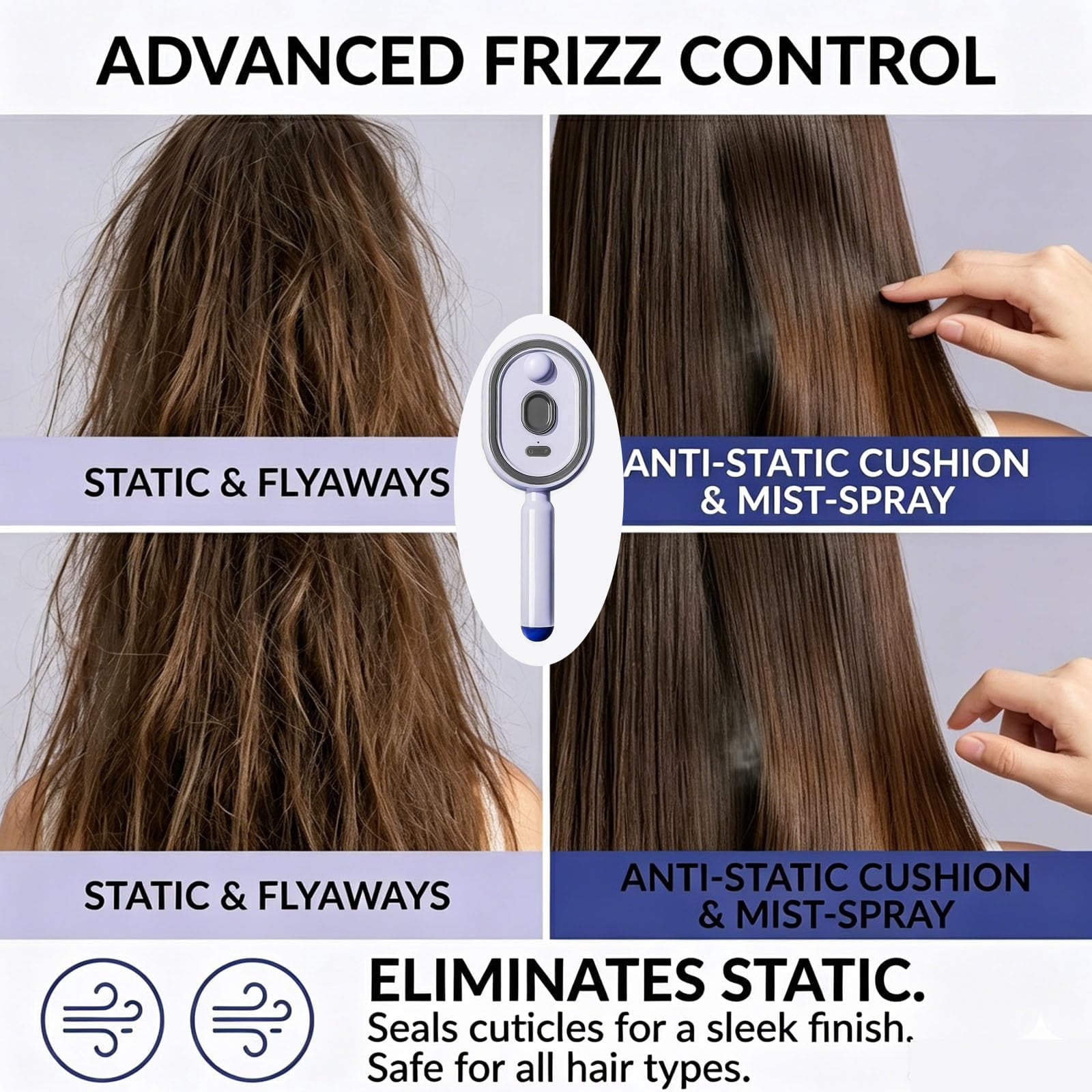 5 in 1 Air Cushion Brush, 5 in 1 Air Cushion Hair Brush, Electric Spray Air Cushion Massage Comb with Mist Spray, Rechargeable Detangling Hair Brush