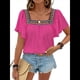 thumbnail image 1 of Camisas Mexicanas para Mujer, Estilo Bohemio, Bordadas, de Corta con Mariposa y Cuello Cuadrado, Blusas Holgadas. Rosa Roja S, 1 of 10