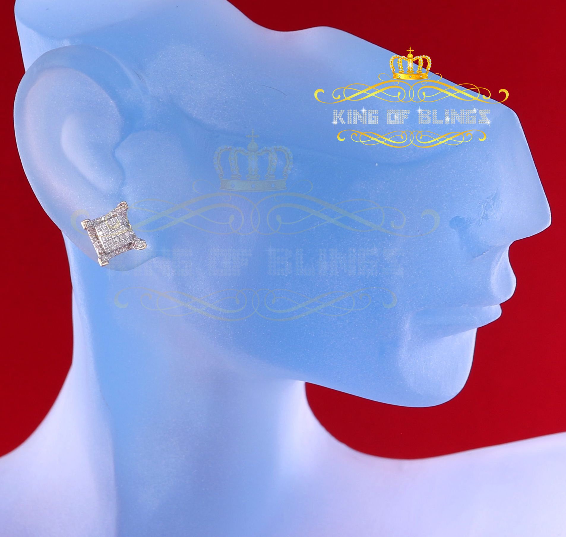 King of Bling's Aretes Para 925 Sterling Yellow Silver 0.25ct Diamond Women & Men Stud Earrings