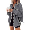 thumbnail image 1 of GHSDFBB Womens Waffle Knit Plaid Shacket Boyfriend Button Down Shirt Jacket Loose Long Sleeve Tops, 1 of 6