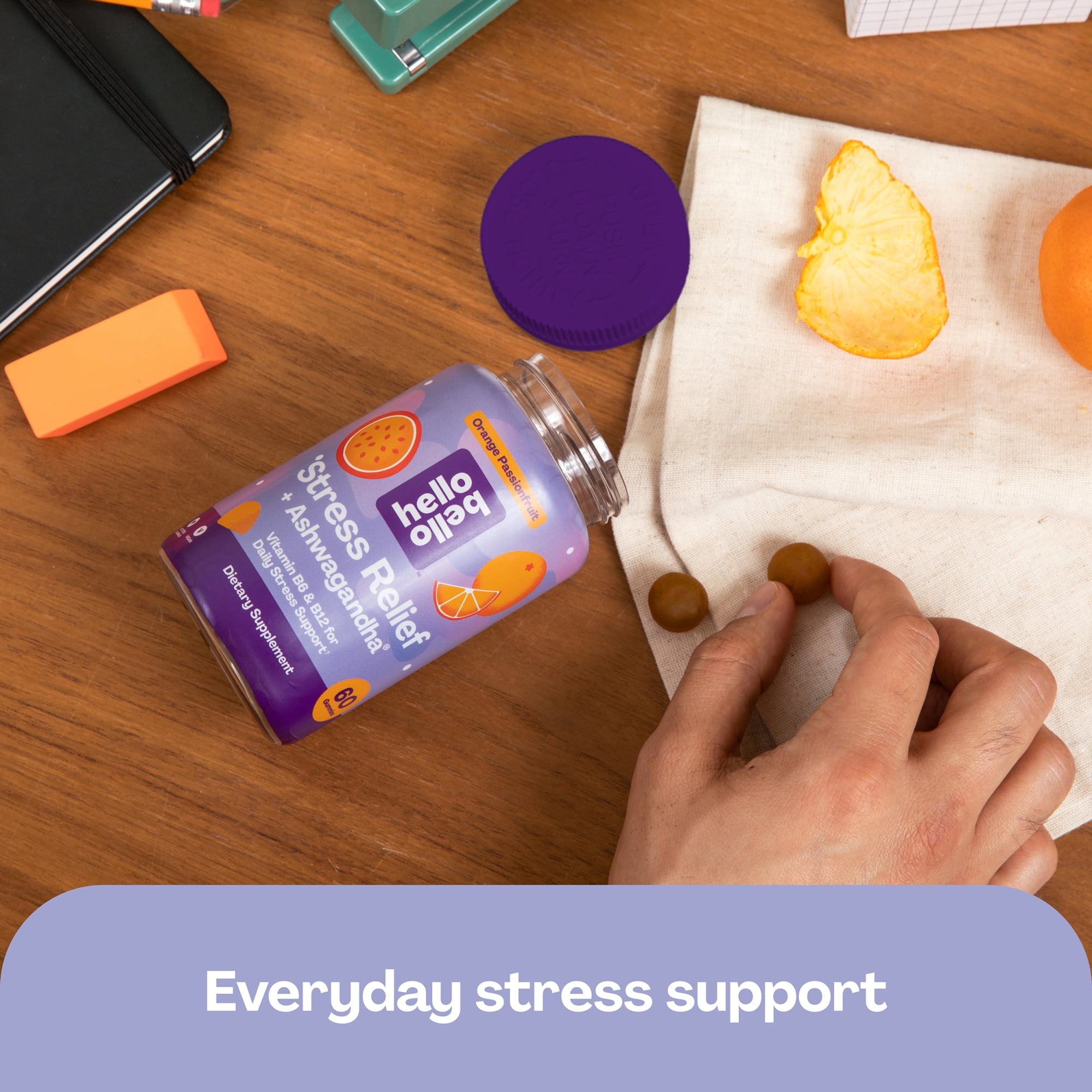 Hello Bello Stress Relief + Ashwagandha, Adult Stress Support Gummy for Men & Women, 60ct