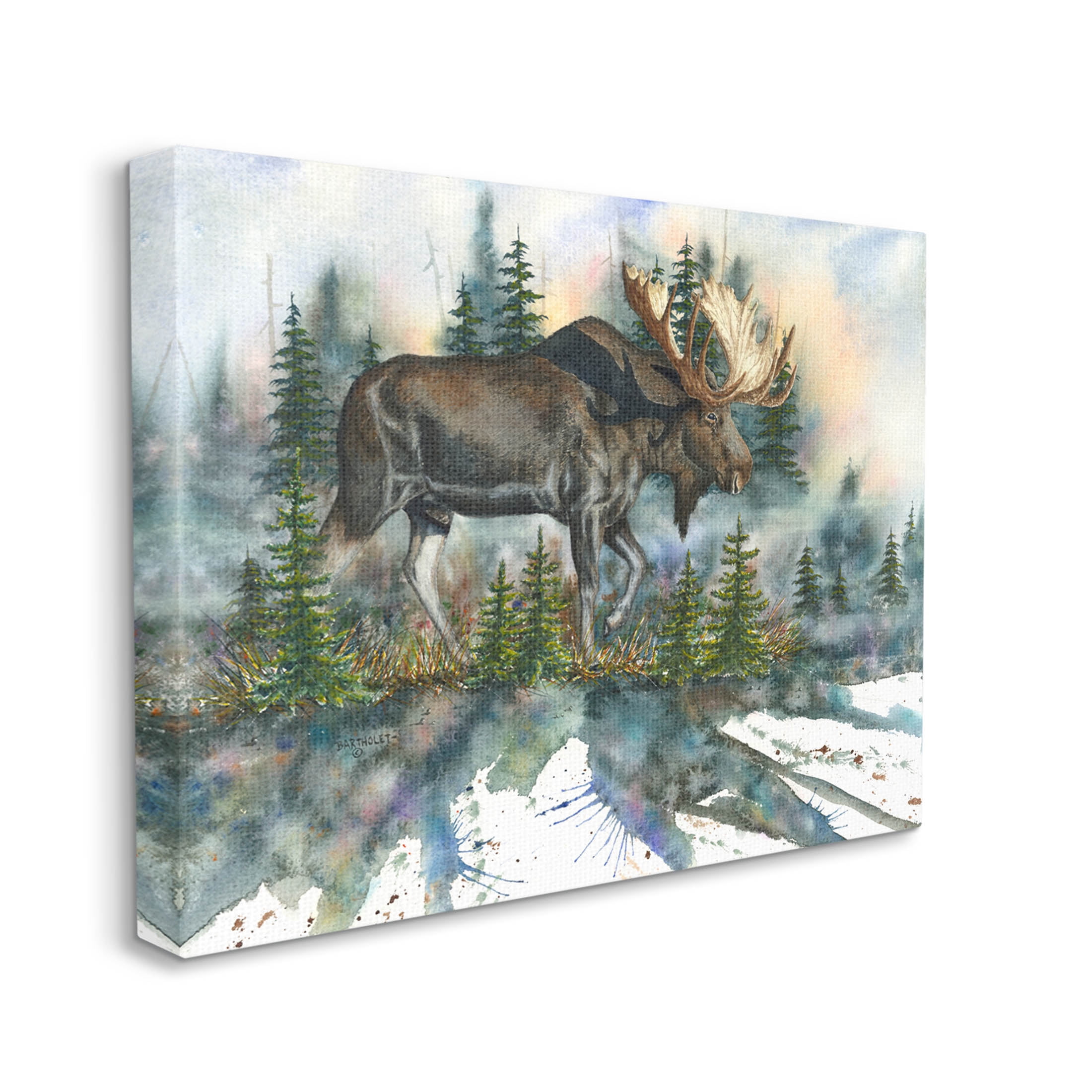 Wild Moose Forest Nature Scene Animals & Insects Graphic Art Gallery Wrapped Canvas Print Wall Art