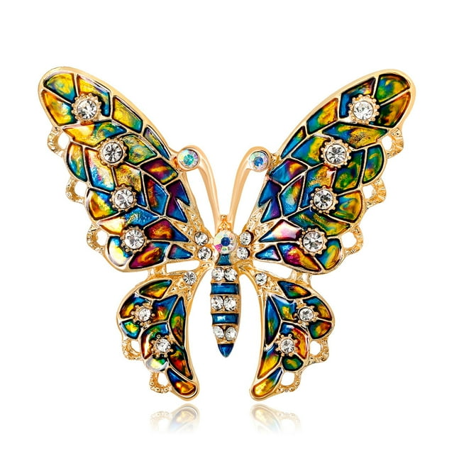 Broche de diamantes de imitación, broche de mariposa de aceite con gota de color de versatilidad de alta gama, broche de animales