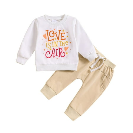 

Girls Outfit Sets Long Sleeve Letter Prints T Shirt Pullover Tops Pants Skin Friendly Sports Outfit Set Boys