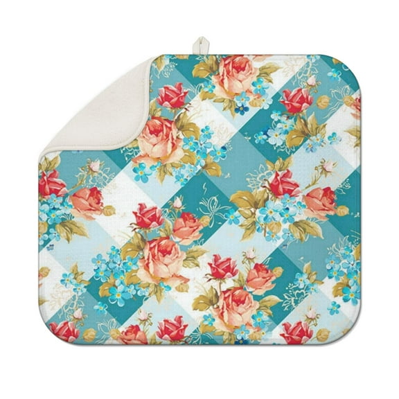 Pioneer Flower Floral Print Pattern Dish Drying Mat for Kitchen 1 Pack, Ultra Absorbent Microfiber Dishes Drainer Mats,16"x18"