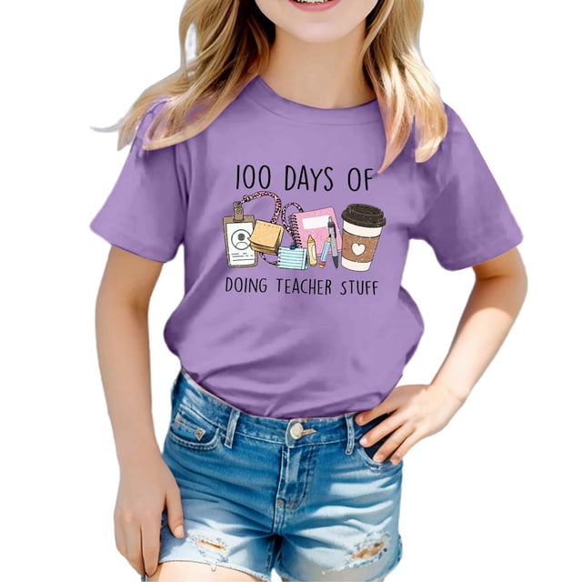 TZEWGL Cute Shirt For Infnat Solid Color Letter Printed Round Neck Short Sleeved Clothes For Kids size 3-4T