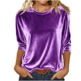 thumbnail image 3 of Xdegoge Velvet Tops for Women 3/4 Sleeve Crewnceck Top Vintage Casual Loose Shirt Classic Elegant Party Blouses Fall Winter Trendy Dressy Outfit, 3 of 8