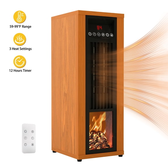 VAJIAZA 25"Electric Fireplace Heater wtih 5100BTU, 1500W Portable Indoor Fireplace with 3D Realistic Flame, AC 120V 60Hz Electric Space Heater, Remote Control, 12H Timer