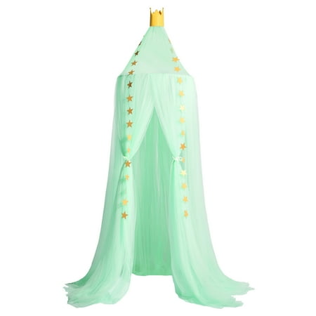 

Xinwanna Fine Mesh See-through Bed Canopy with Crown Decor Star Pendant Kid Room Round Top Princess Bed Canopy Home Decor (Light Green)