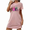 thumbnail image 4 of Sakmal Loose Mumu Nightgowns for Women Pink Christmas Cloud-Like Cozy Pajama Sleep Dress Short Sleeve Christmas Trees Print Crew Neck Short Nightgowns S-2XL, 4 of 4
