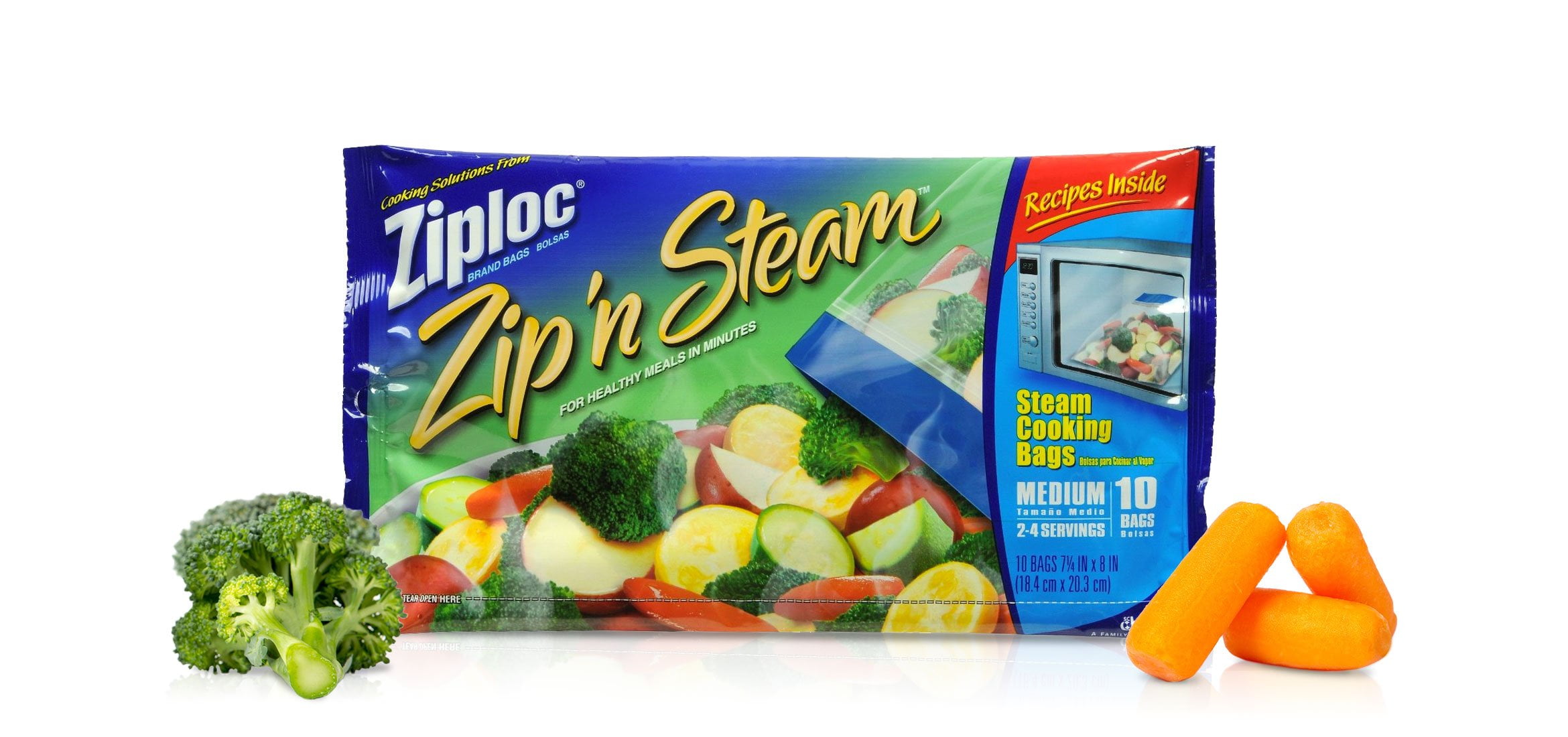 Ziploc Zip 'n Steam Microwave Cooking Bags, Medium 10Count Pack of 6