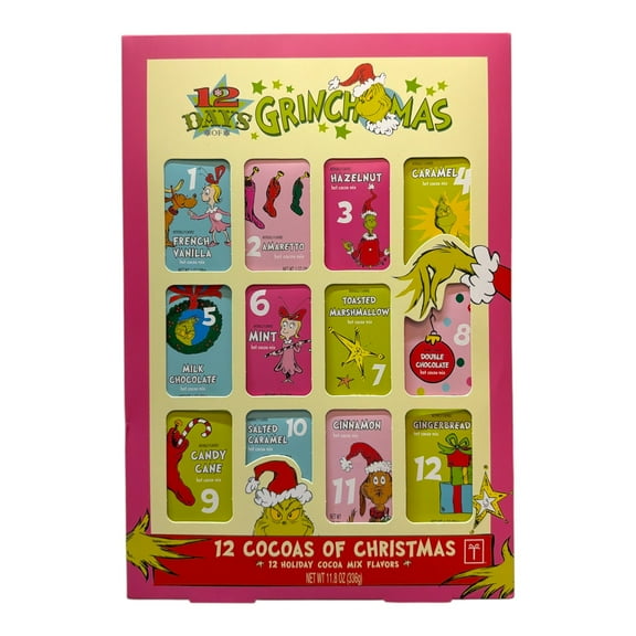 12 Days of Grinchmas Hot Cocoa Gift Set, 11.8 oz Holiday Drink Mix Assortment