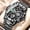 BK-BK, variant on Business Watch for Men Starry Sky Dial Stainless Steel Band Quartz Wristwatch Luminous Calendar 30M Waterproof