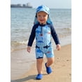 thumbnail image 4 of BemeyourBBs Toddler Baby Boys One Piece Swimsuit Rash Guard Set Infant Boys Bathing Suit Shark Turtle Print Long Sleeve Mock Neck Zipper Swimwear with Sun Hat 2 Pcs Summer Beachwear, 4 of 9
