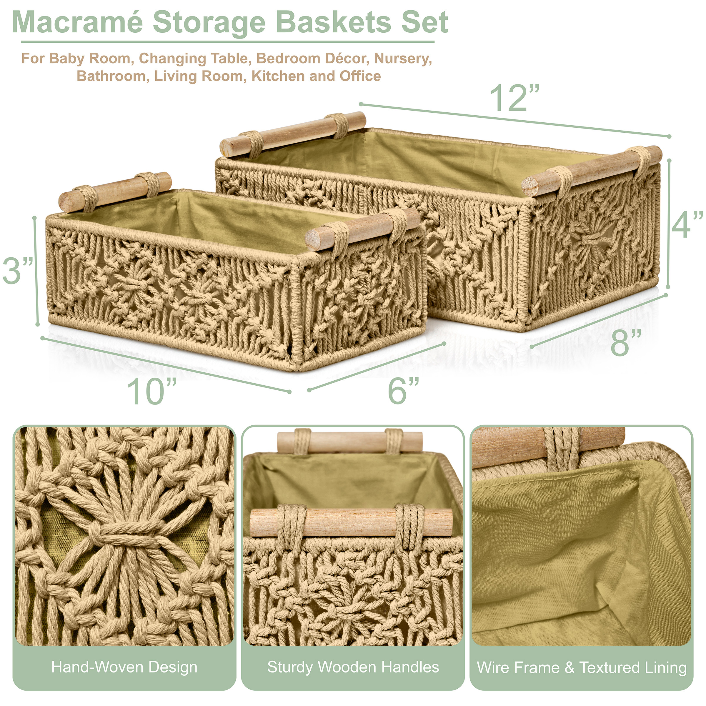 Sorbus Storage Wicker Baskets for Baby Room, Bedroom - Set OF 2