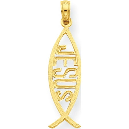 Ichthus Jewelry Leslies Fine Jewelry Designer 14k Yellow Gold Ichthus Fish with Jesus (9x30mm) Pendant Gift Box Included ()