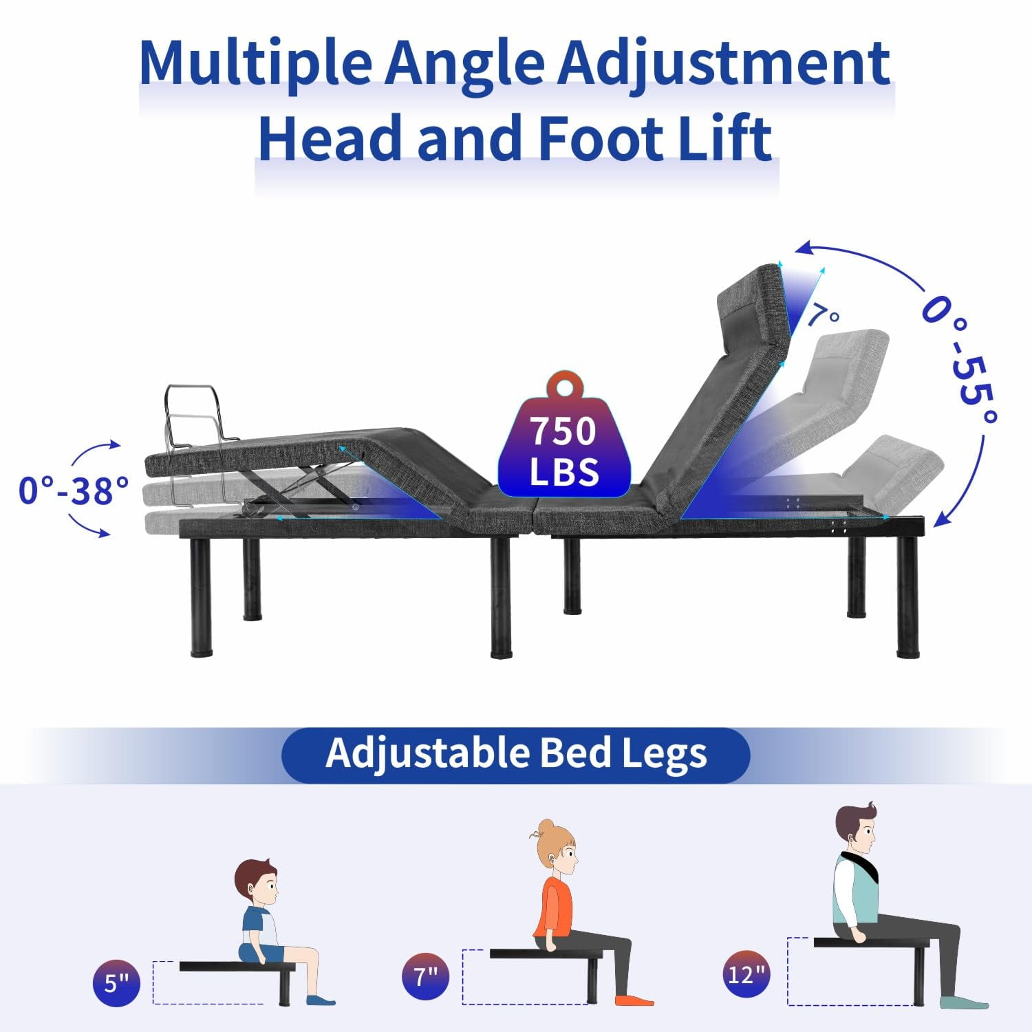 Queen Adjustable Bed Frame with Mattress,12 Inch White Gel Memory Foam Medium-Firm Mattress in Box,Pillow-Tilt, Head and Foot Lift, Updated AElectric Beds with APP Control,USB, Massage