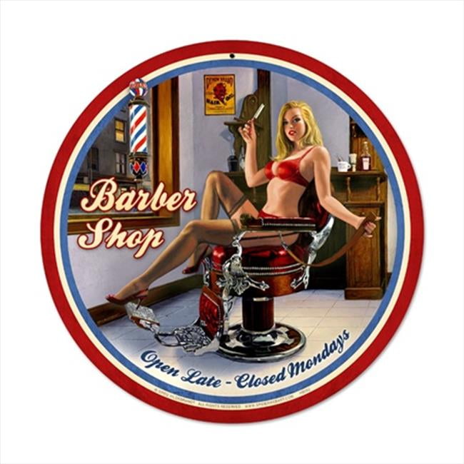 Past Time Signs Hb062 Barber Shop Pin Up Girl Tin Metal Sign Reproduction