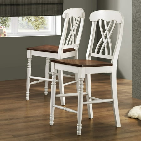 Weston Home Two Tone Counter Height Chair Set Of 2 Antique White Warm Cherry