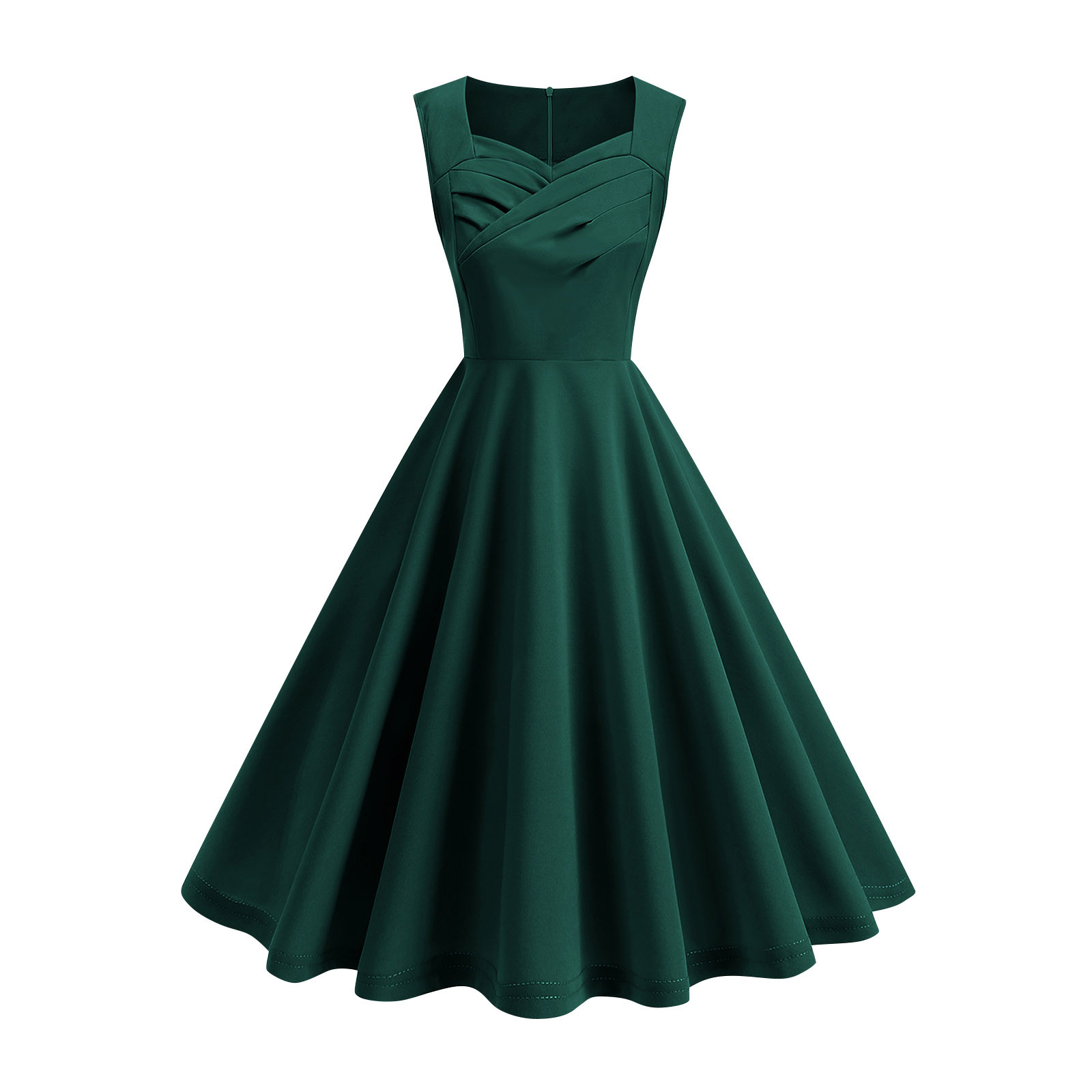 Women's 1950s Retro Vintage Dresses Elegant Cocktail Party Swing Dress Square Neck Sleeveless Wedding Guest Dress with Pocket
