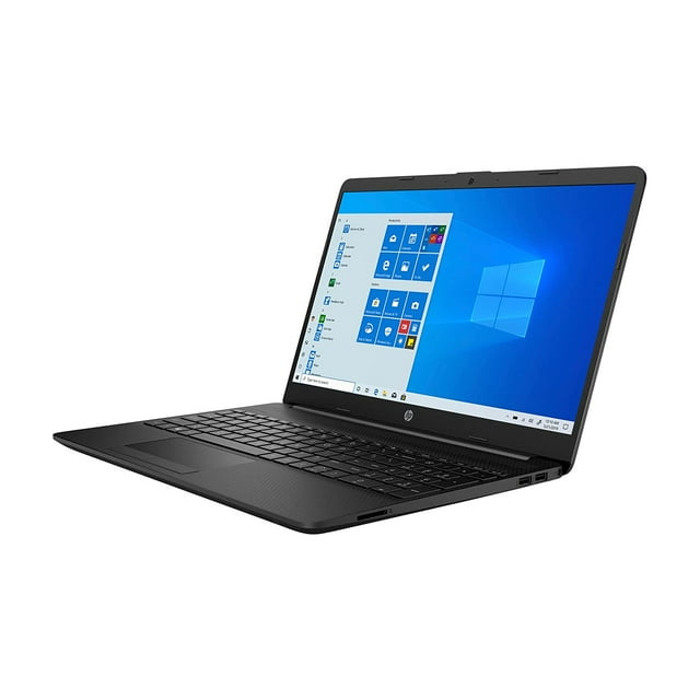 laptop hp 15t-dw300 15.6' i5-1135g7 8gb 256gb ssd w11 negro Vista 3/4 frontal de una laptop HP negra de 15.6 pulgadas con Windows 11 en pantalla, teclado completo y touchpad, webcam True Vision 720p, biseles delgados y puertos a la derecha visibles (HDMI, USB-C, USB-A).