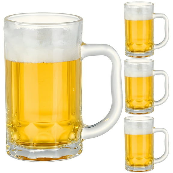4 Pcs Frosty Beer Glass Mugs for Freezer, 400ml Classic Handle Beer Cups, Transparent Glass, Freezer Safe Beer Glasses Set for Cold and Hot Drinks, Perfect for Parties