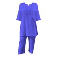 thumbnail image 2 of Baqcunre Sweat Set for Women Summer Solid Color Temperament National Style Long Sleeve Fashion Pullover Two Piece Set Wide Leg Pants Woman Outfits for Women Womens Fashion Womens Clothes Blue 5XL, 2 of 4