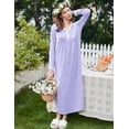 thumbnail image 4 of Ekouaer Women Ultra Soft Nightgown Long Sleeve V Neck Sleepwear Henley Button Down Night Shirt, 4 of 5