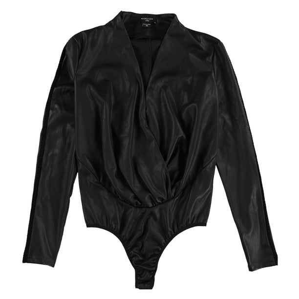GUESS Womens Faux Leather Bodysuit Jumpsuit, black, XS