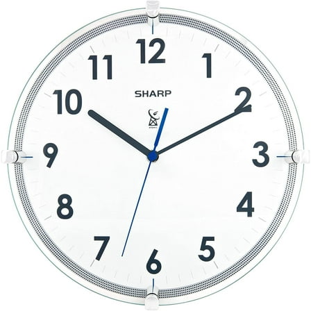Sharp Atomic Analog Wall Clock – 10.5” Suspended Glass Face - Sets & Updates Automatically