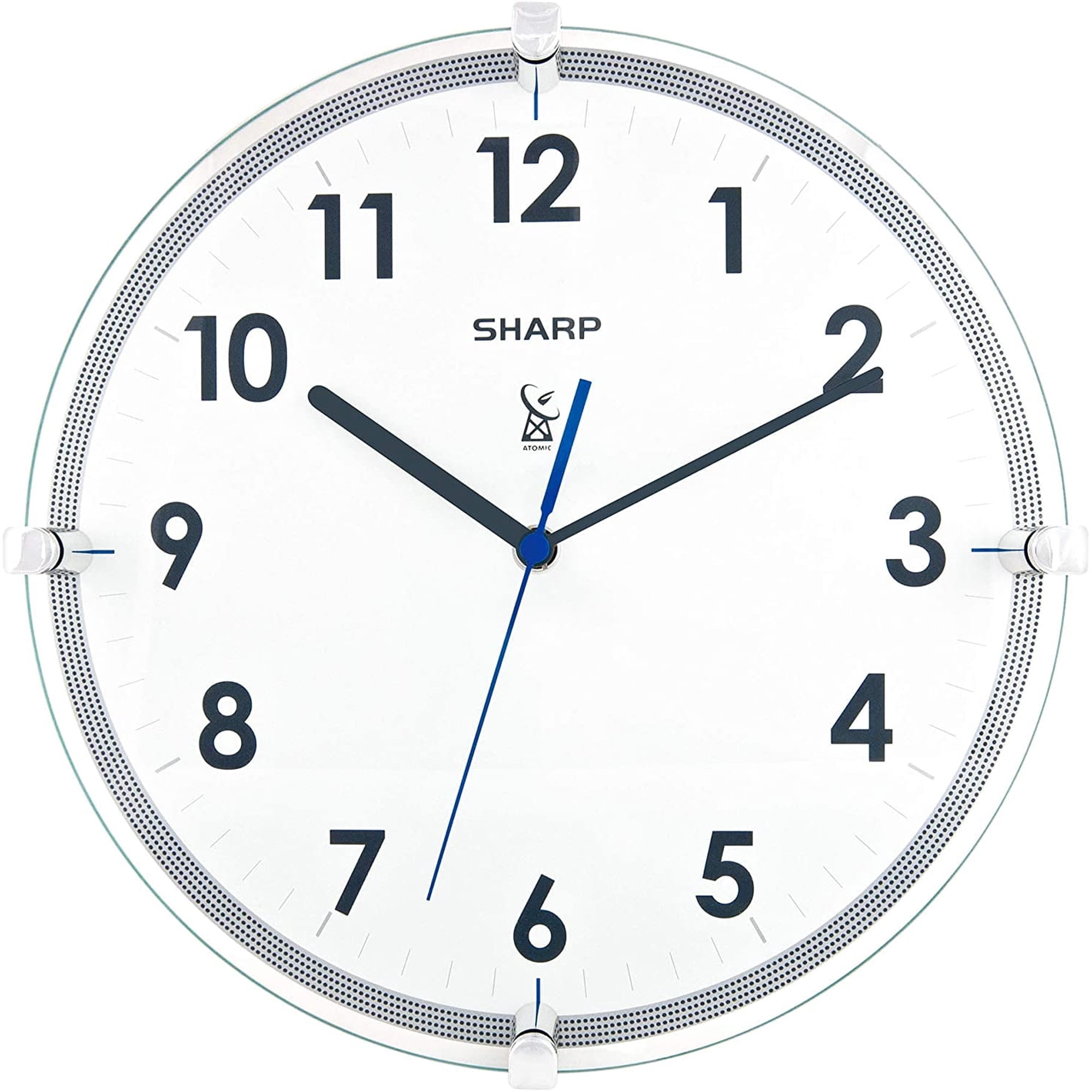 Sharp Atomic Analog Wall Clock – 10 . 5 ” Suspended Glass Face Sets & Updates Automatically image