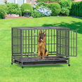 thumbnail image 4 of MoNiBloom 42.5" Alloy Steel Folding Heavy Duty Indestructible Dog Cage Kennel w/Removable Tray & Lockable Wheels, High Anxiety Double Doors Cage Kennel, Large, Dark Silver, 4 of 11