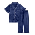 thumbnail image 1 of BLVB Silk Satin Pajamas Set Girls 2 Piece Pj Sets Ruffle Short Sleeve Long Pants Sleepwear Soft Button down Loungewear for Kids, 1 of 6