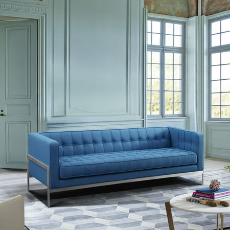 Armen Living Andre Contemporary Sofa In Brushed Stainless Steel And Armen Living Andre Contemporary Sofa In Brushed Stainless Steel And Blue Fabric
