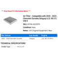 thumbnail image 2 of Air Filter - Compatible with 2020 - 2023 Chevy Corvette Stingray 6.2L V8 LT2 VIN 4 2021 2022, 2 of 2