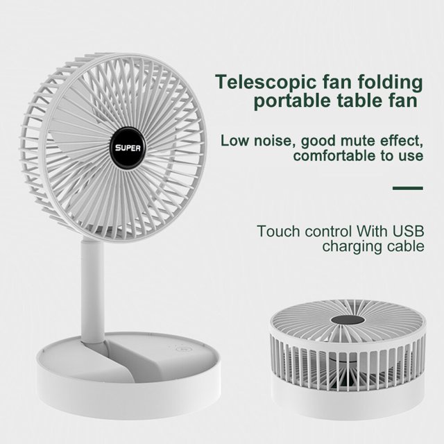 Ventilador portátil recargable por USB, ventilador de escritorio plegable telescópico, poco ruido, batería de alta duración, modo de espera, eléctrico, para casa y oficina Fivean unisex