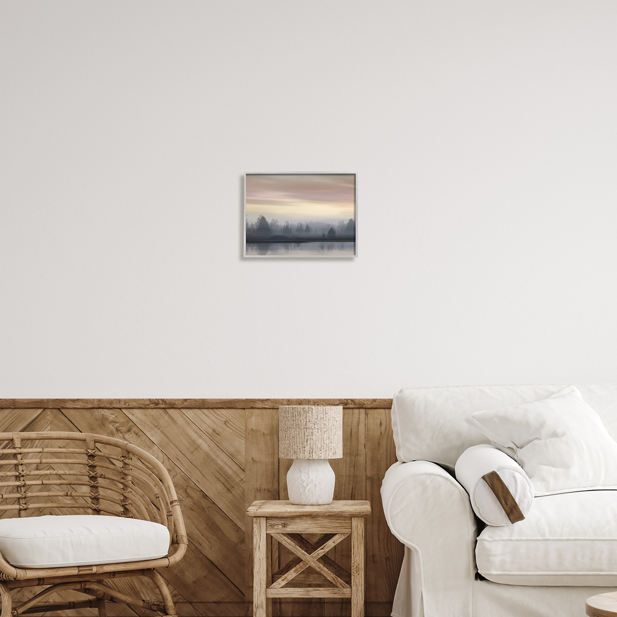 Stupell Industries Foggy Pond Reflection Nature Photography Gray Framed Art Print Wall Art, 14 x 11