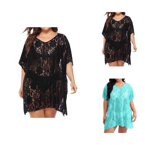 Plus Size Women Sheer Star Mesh Cover Up Top – Long Tee Style Beach Coverup, Lightweight Breathable Swim Cover Up, Sexy Resort Wear For Vacation Daily Style