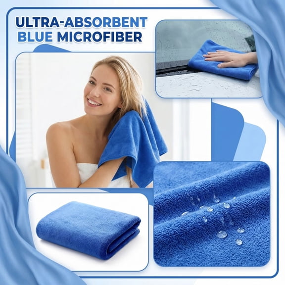 Microfiber Cleaning Towels 12 x 12 in, 420 GSM Absorbent Cloth for Kitchen Bathroom and Car Care, Soft Quick Dry Reusable Washcloth for Dusting, Wiping and Polishing Blue