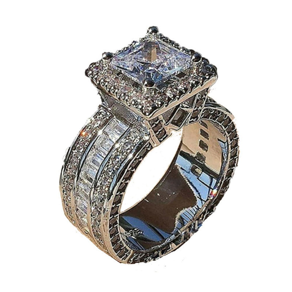 Fashion 925 Silver White Sapphire Gemstone Rhinestone Ring Women Wedding Jewelry 
